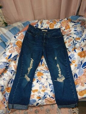 Levi's Dark Blue Straight-Leg Distressed Jeans